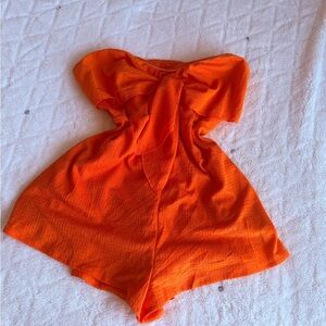 SHEIN Bright Orange Strapless Tie-Front Romper